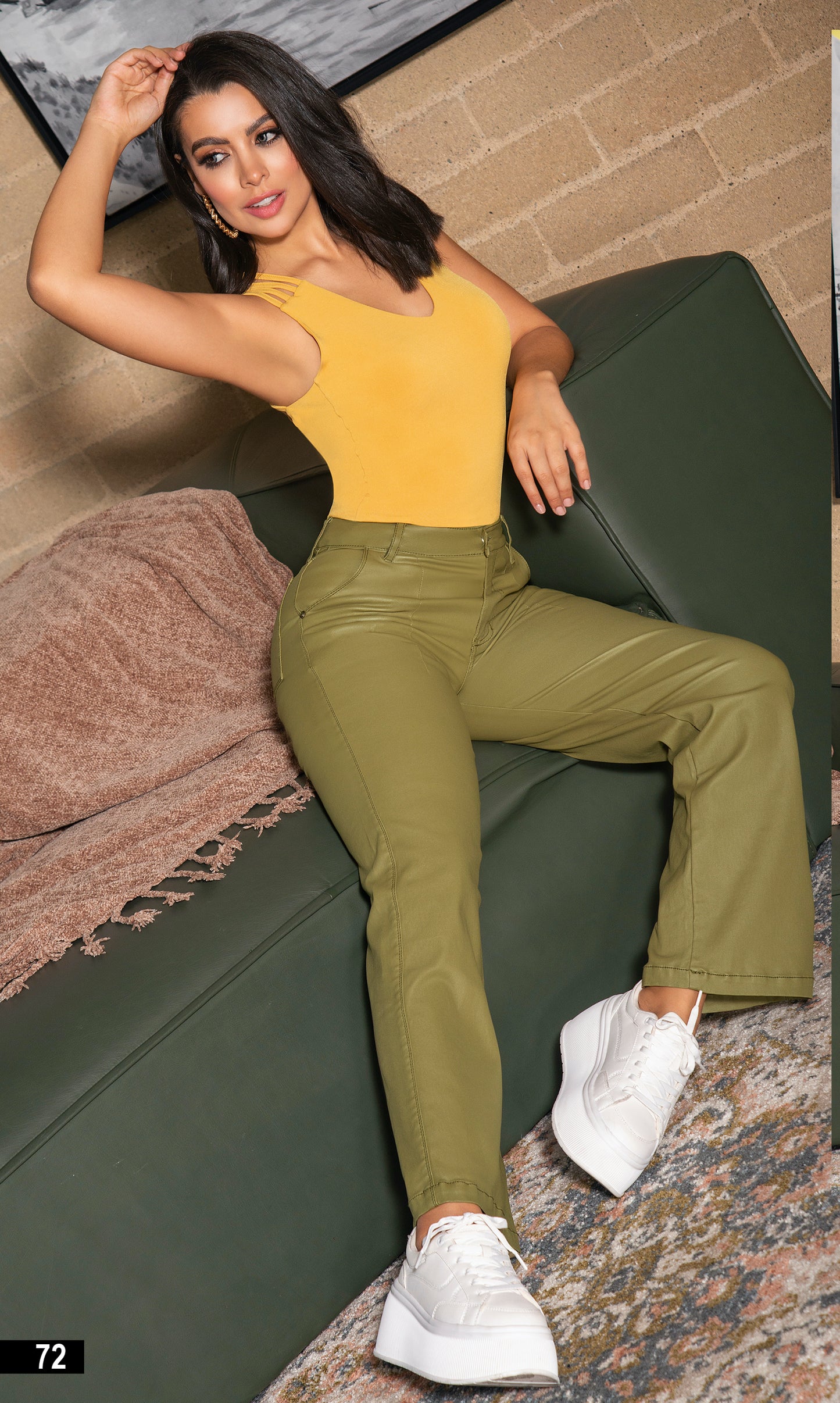 Pantalon Palazzo Mujer Verde Efecto Cuero700-14321