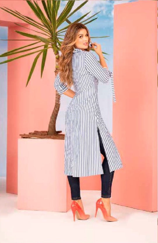 Blusa Mujer Blusón Azul Rayas 346