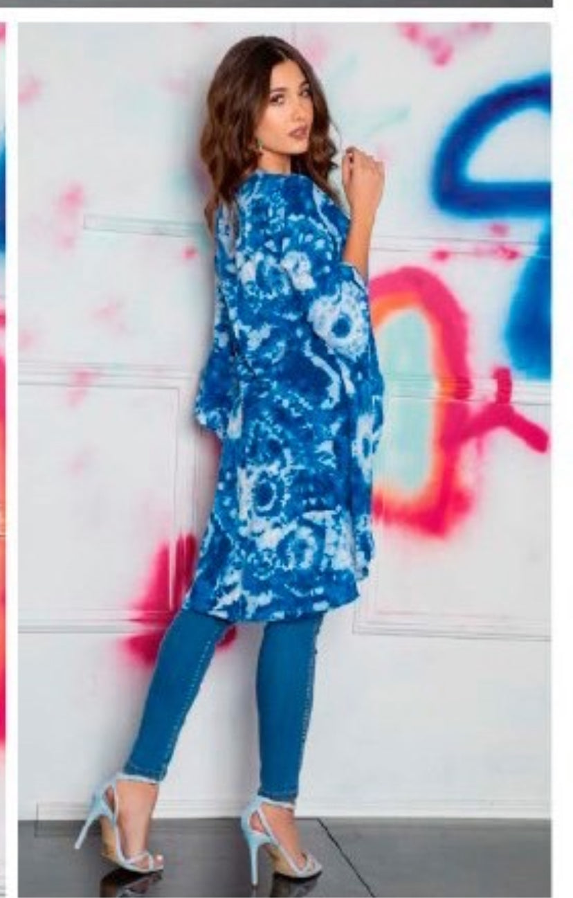 Blusa Azul Sobretodo Largo Mujer 001