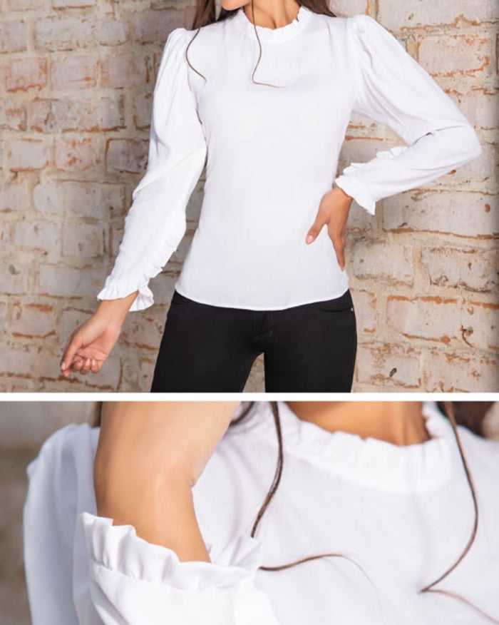 Blusa Blanca Manga Larga Mujer PZ-001