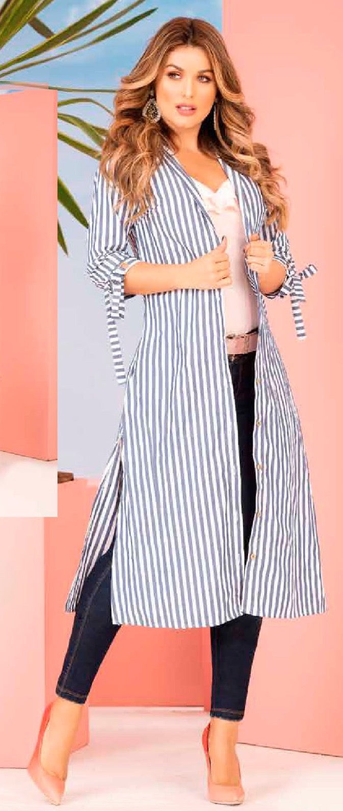 Blusa Mujer Blusón Azul Rayas 346