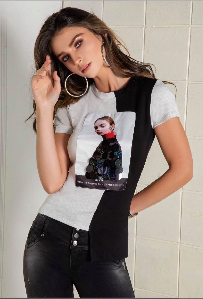 Polo Mujer negro gris G-093