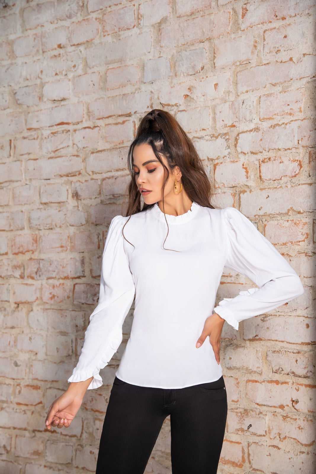 Blusa Blanca Manga Larga Mujer PZ-001