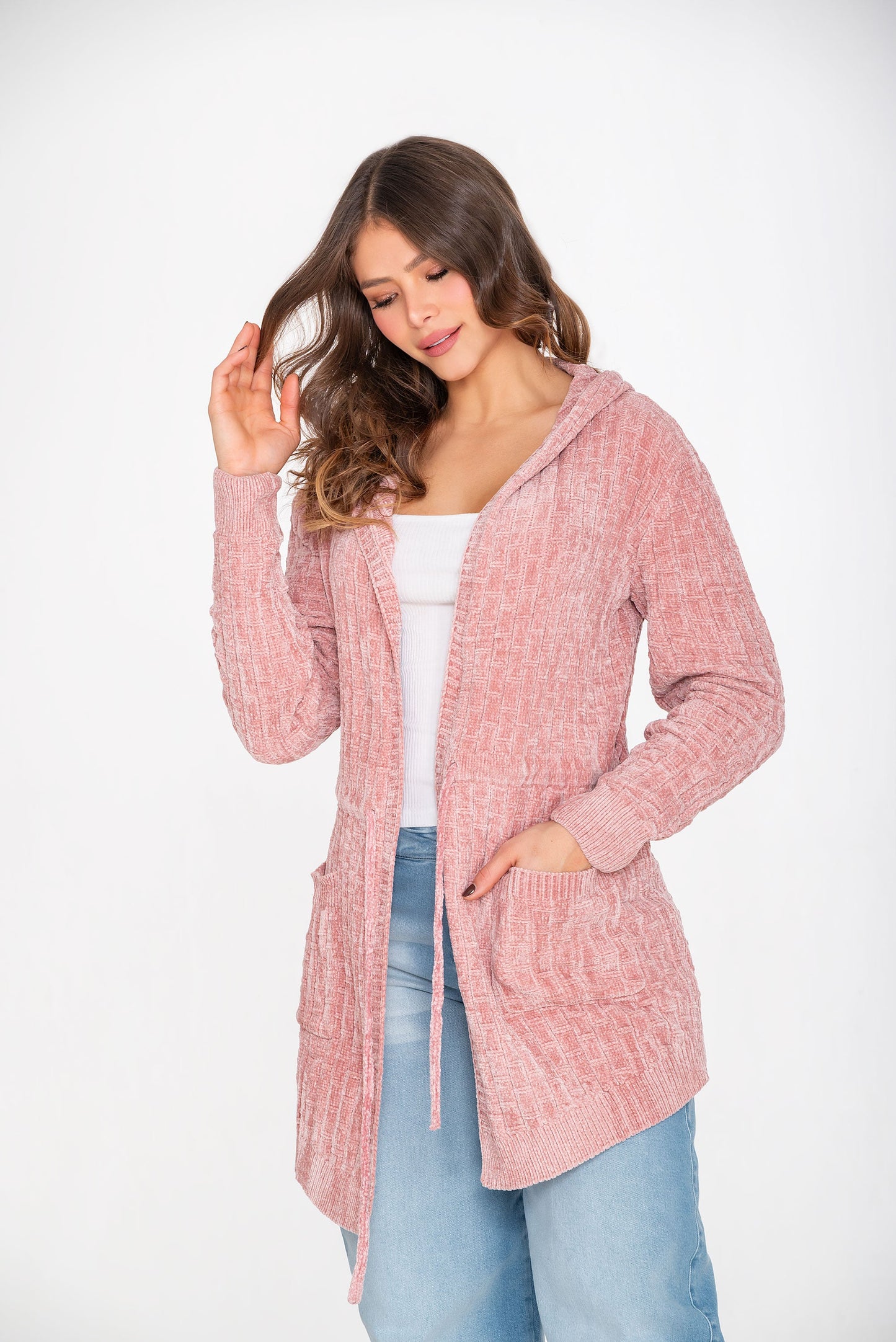 Abrigo Mujer Tejida Palo Rosa V-006